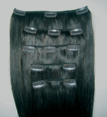Clipon, syntet, 5 delar, svart #1b, 45cm rakt